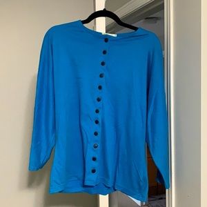 L- blue 3/4 sleeve button up- Jeremy Scott
